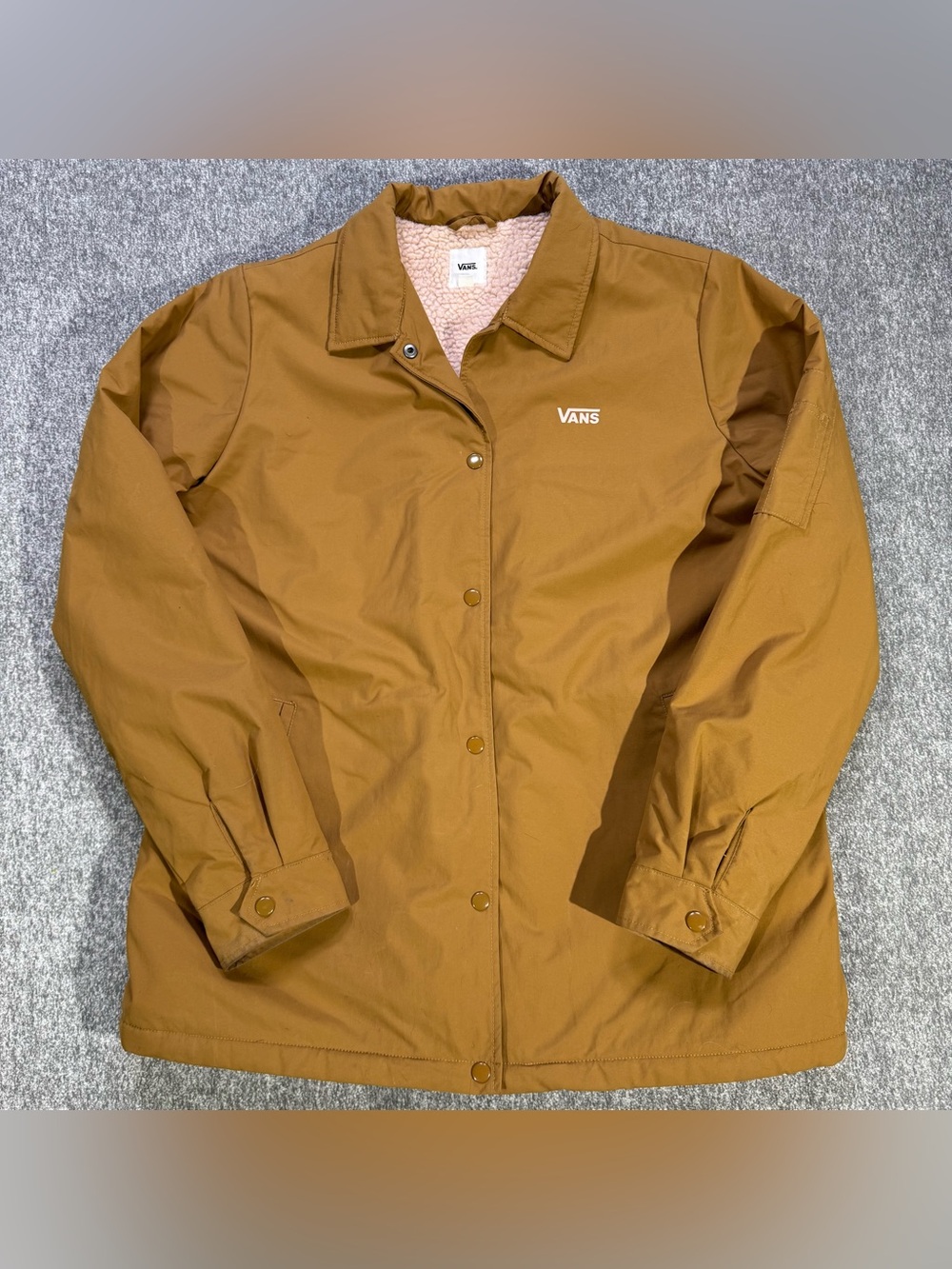 Vans Off The Wall Women’s Thanks Coach Sherpa MTE Jacket Button Snap Brown Tan M